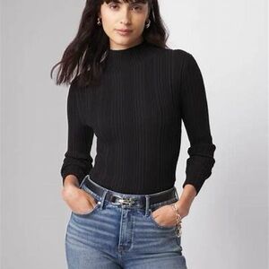 Black Ribbed Mockneck Sweater, WHBM, Size M